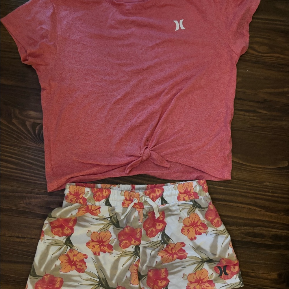 Hurley Floral Shorts with Pink and Orange Accents
